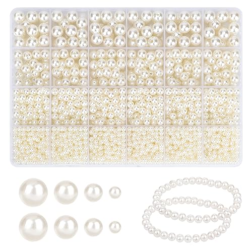 FIHODONE 2300 Stück Perlen zum Auffädeln, 4/6/8/10mm Beige Weiße Perlen set für Armbänder, Kunstperle Süßwasserperlen zum Auffädeln, für Perlenkette Hochzeit Dekoration Vasenfüller von FIHODONE