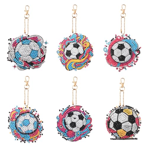 FIHODONE 6 Stück Diamond Painting Schlüsselanhänger Fußball,Diamant Malerei Schlüsselanhänger DIY,Diamond Painting Kinder Anhänger,Schlüsselanhänger Kinder für Damen Herren Tasche von FIHODONE