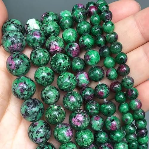 Natürliche Jade-Stein-Perlen, rund, grün, weiß, lose Zwischenperlen für die Schmuckherstellung, DIY-Armbänder, Halsketten, 15 Zoll, 6/8/10/12 mm, Epidot Zoisite, 10 mm (ca. 36 Stück) von FIKROO