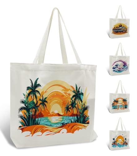 FILASLFT Strand-Malen-nach-Zahlen-Set für Erwachsene, Tragetasche, Sonnenuntergang, Malen nach Zahlen, Canvas-Tragetasche für Damen, Einkaufstasche, 45 x 34 cm von FILASLFT
