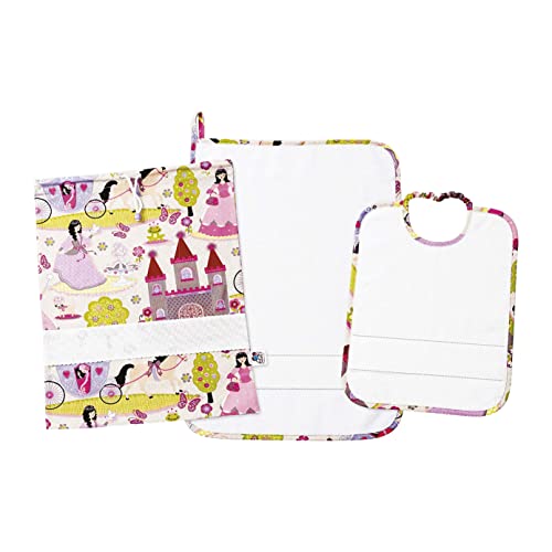 FILET - Set Kindergarten Drei Stück mit Canvas Aida zu Sticken, bestehend aus Beutel, Handtuch und Lätzchen aus Weißer Schwamm, 100% Baumwolle, Made in Italy, Fantasie Prinzessinnen Rosa Hintergrund FILET - Set Kindergarten Drei Stück mit Canvas Aida zu Sticken, bestehend aus Beutel, Handtuch und Lätzchen aus Weißer Schwamm, 100% Baumwolle, Made in Italy, Fantasie Prinzessinnen Rosa Hintergrund von Filet