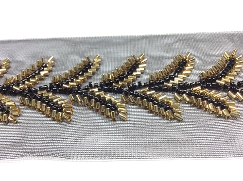 1 m dekorative Borte mit Perlen, Ährenmuster, Schwarz und Gold, Band für Kleidung und Accessoires 1 m dekorative Borte mit Perlen, Ährenmuster, Schwarz und Gold, Band für Kleidung und Accessoires von FILMODA