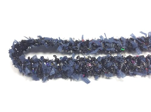 Bordüre aus Stoff, mit Glitzer-Details, Fransen, Marineblau, Rosa, Creme, 1 Meter (blau) von FILMODA