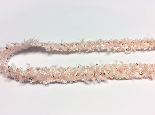Dekorative Borte aus Stoff, mit Glitzer-Details, Fransen, Marineblau, Rosa, Creme, 1 Meter (Rosa) von FILMODA