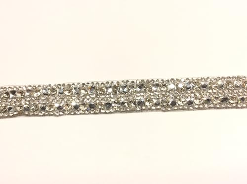 Dekorative Borte zum Aufbügeln, Strasssteine, 2 cm x 1 m, Roségold und Silber (Silber) von FILMODA