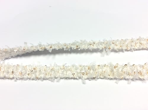 Fransenborte aus Stoff, mit Glitzer-Details, Marineblau, Rosa, Creme, 1 Meter (weiß) von FILMODA