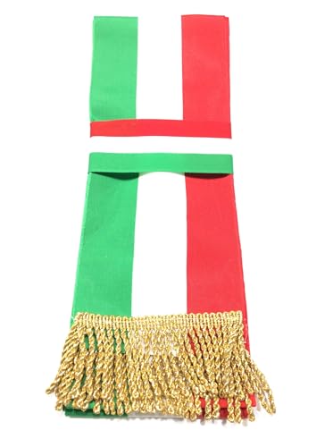 Italienischer Tricolore Schärpe für Zeremonien, 225 cm x 10 cm, mit goldenen Fransen Italienischer Tricolore Schärpe für Zeremonien, 225 cm x 10 cm, mit goldenen Fransen von FILMODA