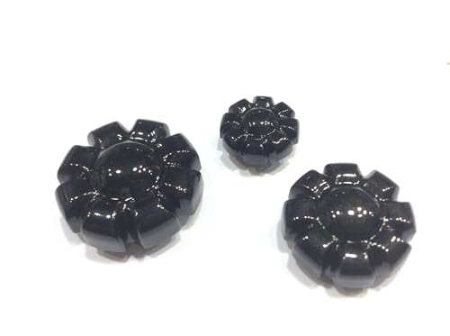 Modische Knöpfe aus schwarzem Harz, Blumendesign (schwarz, mm35) von FILMODA