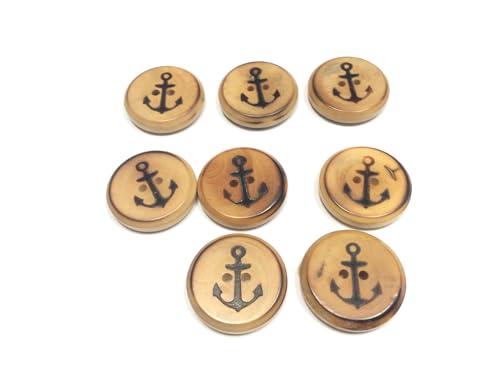 Set mit 8 Holzknöpfen mit Anker, nautisches Design, natürliche Farbe von FILMODA