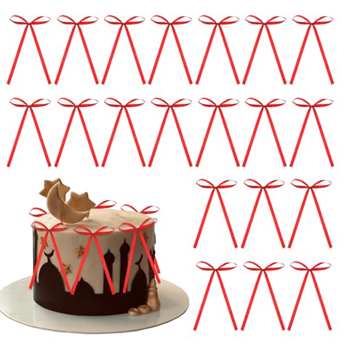 20PCS Schwarz Bowknot Kuchen Topper,Klaue Bogen Kuchen Topper, Band Bowknot Kuchen Dekoration Für Kinder Geburtstag Hochzeit Party Hochzeit Jahrestag Kuchen Dekorationen Zubehör (Rot) von FILOEEX