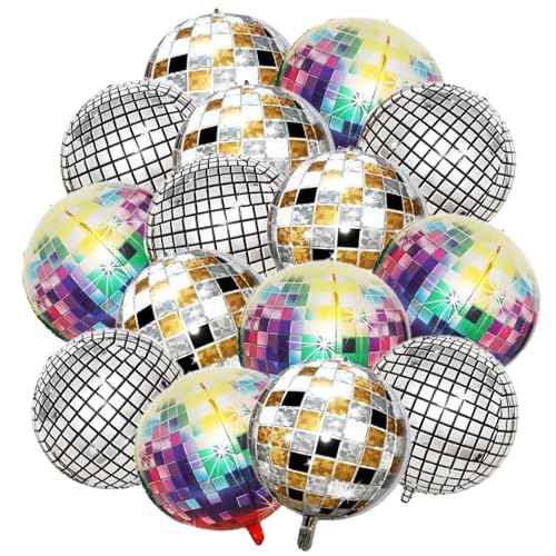 FILOEEX 12 Discokugel-Ballons, 55,9 cm, bunte Aluminiumfolien-Ballons für Disco-Party-Dekorationen, 4D-Discokugel-Dekorationen für 70er-, 80er-, 90er-Jahre-Party, Geburtstage, Junggesellen-Dekoration FILOEEX 12 Discokugel-Ballons, 55,9 cm, bunte Aluminiumfolien-Ballons für Disco-Party-Dekorationen, 4D-Discokugel-Dekorationen für 70er-, 80er-, 90er-Jahre-Party, Geburtstage, Junggesellen-Dekoration von FILOEEX