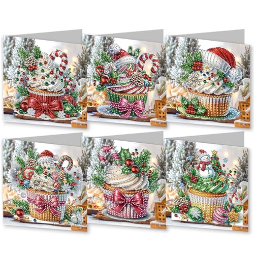FILOEEX 6 Stück DIY Weihnachten Diamant-Malerei Karten,5D Weihnachten Diamond Painting Set,Weihnachtskarten Set mit Umschlag,DIY Diamant Malerei Weihnachtens Karten for Familie,Freunde (Torte) von FILOEEX