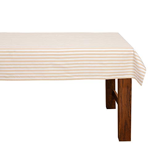 FILU Tischdecke 100 x 140 cm Beige/Weiß gestreift (Farbe und Größe wählbar) - hochwertig gefertigtes Tischtuch aus 100% Baumwolle von FILU