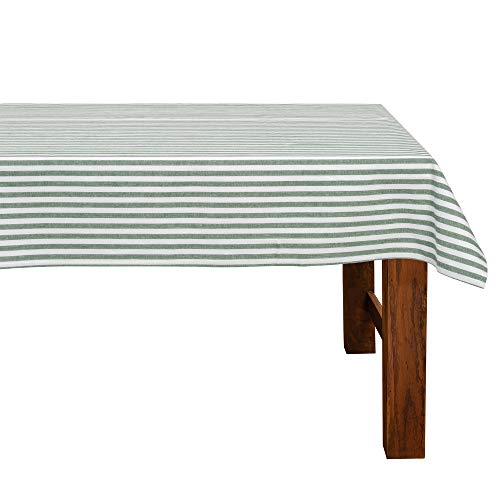 FILU Tischdecke 130 x 160 cm Dunkelgrün/Weiß gestreift (Farbe und Größe wählbar) - hochwertig gefertigtes Tischtuch aus 100% Baumwolle von FILU