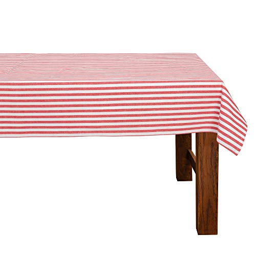 FILU Tischdecke 130 x 220 cm Rot/Weiß gestreift (Farbe und Größe wählbar) - hochwertig gefertigtes Tischtuch aus 100% Baumwolle von FILU