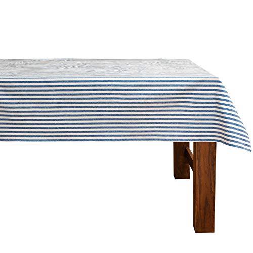 FILU Tischdecke 140 x 220 cm Blau/Weiß gestreift (Farbe und Größe wählbar) - hochwertig gefertigtes Tischtuch aus 100% Baumwolle von FILU
