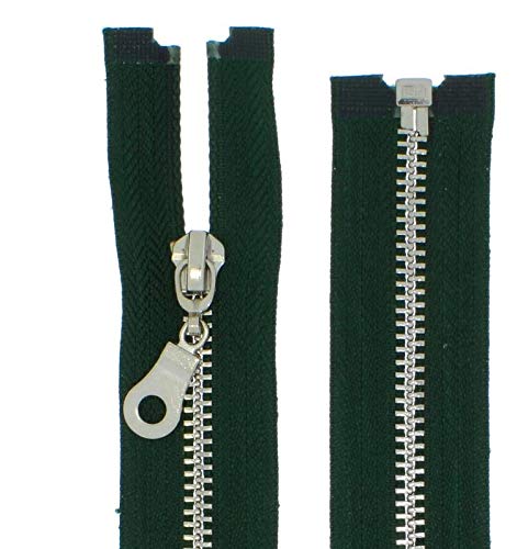 FIM Reißverschluss Metall Nr.5 mittelgrob Silber Nickel Teilbar für Jacken Farbe: 13 - dunkelgrün(273), 95cm lang von FIM