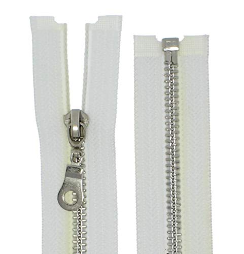 FIM Reißverschluss Metall Nr.5 mittelgrob Silber Nickel Teilbar für Jacken Farbe: 3 - rohweiß(102), 40cm lang von FIM