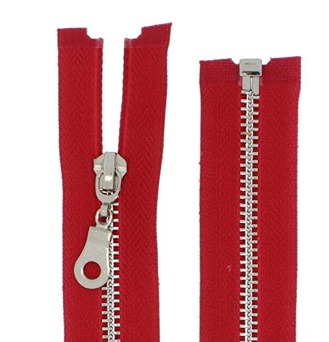 FIM Reißverschluss Metall Nr.5 mittelgrob Silber Nickel Teilbar für Jacken Farbe: 6 - rot(148), 75cm lang von FIM