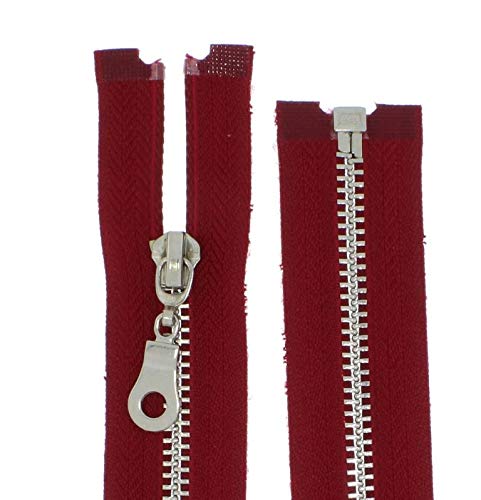 FIM Reißverschluss Metall Nr.5 mittelgrob Silber Nickel Teilbar für Jacken Farbe: 7 - dunkelrot(163), 60cm lang von FIM