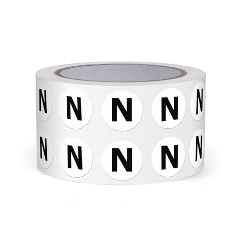FINDAT Buchstabe N Dot Aufkleber 13mm selbstklebende Vinyl wasserfest Großbuchstaben Alphabet Rund Etiketten für Lagerhäuser Schulen Fabriken Gewerbe 1000 Stück von FINDAT