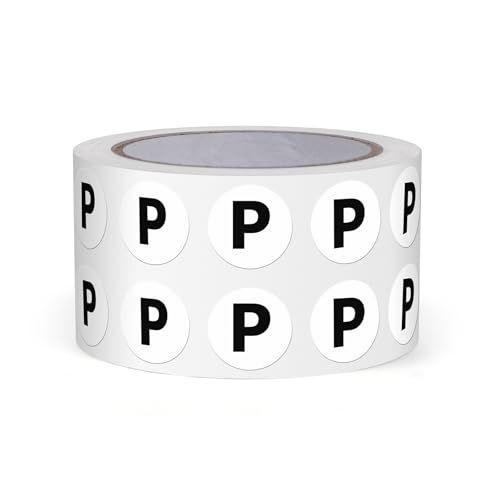 FINDAT Buchstabe P Dot Aufkleber 13mm selbstklebende Vinyl wasserfest Großbuchstaben Alphabet Rund Etiketten für Lagerhäuser Schulen Fabriken Gewerbe 1000 Stück von FINDAT