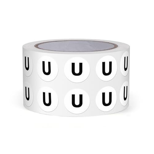 FINDAT Buchstabe U Dot Aufkleber 13mm selbstklebende Vinyl wasserfest Großbuchstaben Alphabet Rund Etiketten für Lagerhäuser Schulen Fabriken Gewerbe 1000 Stück von FINDAT
