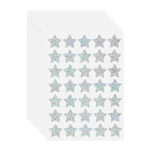 FINDAT Glitzer Sterne Aufkleber 25mm Holografische Silber Funkelnde Selbstklebende Etiketten Wasserfest & Beschreibbar für Kinder Scrapbooking Belohnungs Dekoration 350 Stück von FINDAT