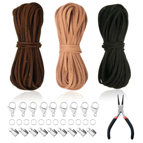 FINEASY 3 Stück Lederband 3mm, 30m Lederband Kette Klassik Basteln Lederschnur, Lederbänder für Ketten, Lederriemen Meterware Lederband Schwarz mit Verschluss, Lederschnüre für DIY Armband Halskette FINEASY 3 Stück Lederband 3mm, 30m Lederband Kette Klassik Basteln Lederschnur, Lederbänder für Ketten, Lederriemen Meterware Lederband Schwarz mit Verschluss, Lederschnüre für DIY Armband Halskette von FINEASY