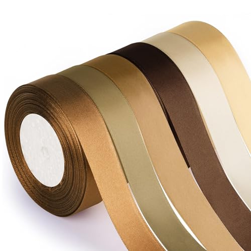 FINEASY 6 Stück Geschenkband Gold, 132m Schleifenband Gold, 20mm Satinband Geschenkband Breit Band 6 Farben Geschenkbänder Set, Seidenband Polyester Dekoband Stoffband für Hochzeit, Taufe von FINEASY