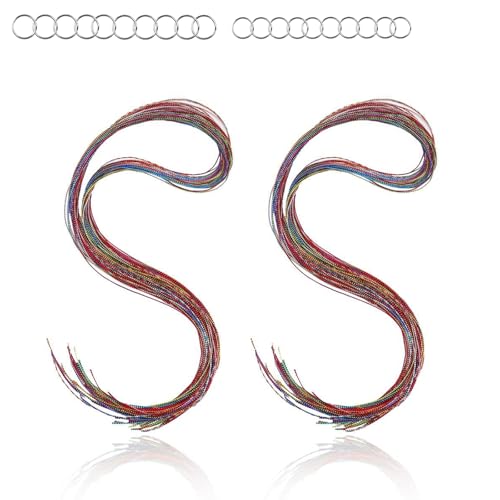 FINELYCR 60 Stück Scoubidou Bänder, Metalldrähte Enthaltend Zusammengestellt, mit Metallring Faden Flechtschnüren, Bunt Knüpfbändern, Nylonmaterial, für Selbstgemachte Armbänder, Schlüsselanhänger von FINELYCR