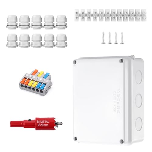 FINELYCR Abzweigdoses Wasserdicht, 150 X 110 X 70 mm Abzweigdose, Ip65 Wasserdicht Abzweigdose Aufputz, Weiß, mit Klemmen und Befestigungsmaterial, für ø6-12 mm Kabel FINELYCR Abzweigdoses Wasserdicht, 150 X 110 X 70 mm Abzweigdose, Ip65 Wasserdicht Abzweigdose Aufputz, Weiß, mit Klemmen und Befestigungsmaterial, für ø6-12 mm Kabel von FINELYCR