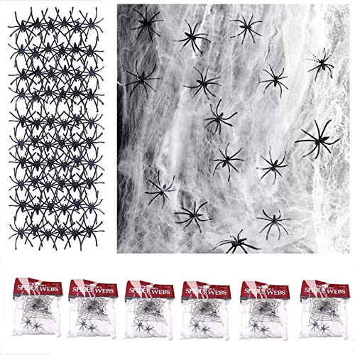 FINEVERNEK Halloween Deko Spinnennetz, Halloween Dekoration Indoor Outdoor Spuk, Halloween Deko Gruselig Dekoration Halloween Party für Garten Draußen Spinne, 120g mit 60St Plastik Spinnen FINEVERNEK Halloween Deko Spinnennetz, Halloween Dekoration Indoor Outdoor Spuk, Halloween Deko Gruselig Dekoration Halloween Party für Garten Draußen Spinne, 120g mit 60St Plastik Spinnen von FINEVERNEK
