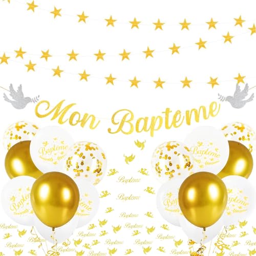 FINEVERNEK Mon Baptême Bannière Babyparty Dekoration, Star Guirlande von FINEVERNEK