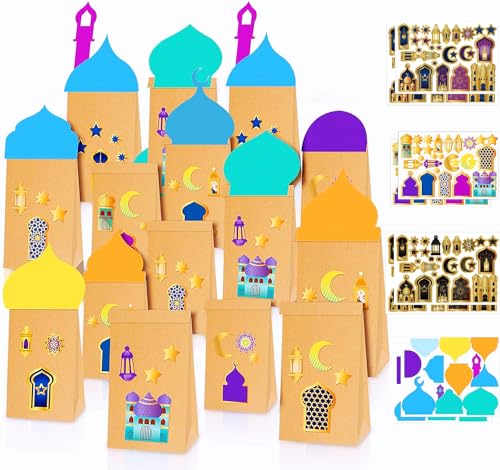 FINEVERNEK Ramadan Geschenktüten, DIY Papiertüten aus Kraftpapiert, Eid Mubarak Geschenktüten, Ramadan Tüten für Süßigkeiten Geschenktüte für Muslimische Party Dekoration Geschenke, 30 Stück von FINEVERNEK