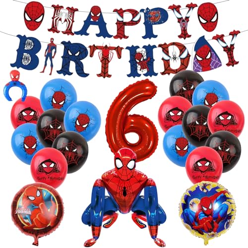 FINEVERNEK Spiderman Luftballons Geburtstagsdeko,Spiderman Luftballons Deco 6 geburtstag junge,Mit riesigen 3D-Spiderma-Heldenballons,Kindergeburtstag Luftballon Dekoration(6 geburtstag) von FINEVERNEK