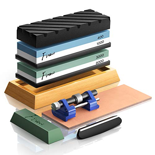 Schleifstein Set, Finew Prämie Wetzstein Doppelseitig 400/1000 3000/8000 Grit, Abziehstein für Messer, mit Rutschfeste Bambusbasis, Flachstein, Winkelführung, Lederstreifen, Poliermasse, Honführung Schleifstein Set, Finew Prämie Wetzstein Doppelseitig 400/1000 3000/8000 Grit, Abziehstein für Messer, mit Rutschfeste Bambusbasis, Flachstein, Winkelführung, Lederstreifen, Poliermasse, Honführung von FINEW
