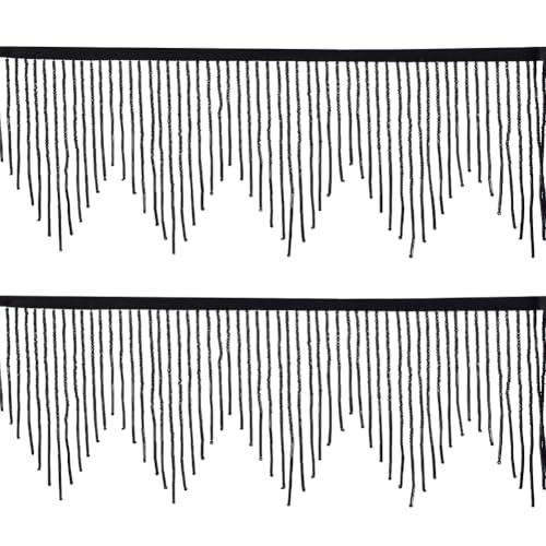 FINGERINSPIRE 0.9 m Perlenfransenbesatz Zum Nähen Gewelltes Quasten Spitzenband Mit Perlen Schwarze Perlenquasten Kettenbänder Nähen von Perlenfransenbesatzband Für Vorhänge Lampenschirme Dekoration von FINGERINSPIRE