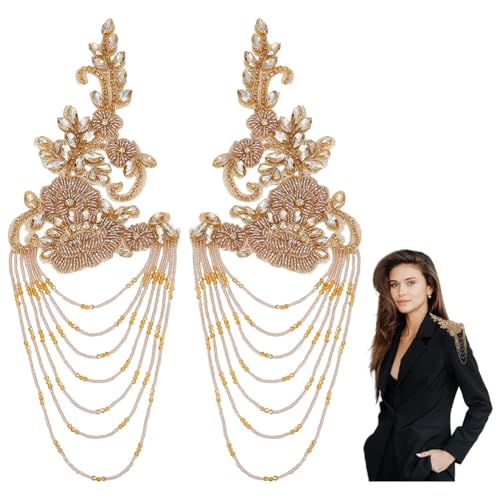 FINGERINSPIRE 1 Paar Schulterstücke Mit Blumen Und Glasperlenquasten 118x320mm Goldfarbene Schulteraufnäher Applikation Für Militäruniform Kostüm Und Hochzeitskleid (Mit Aufbewahrungsbox) von FINGERINSPIRE