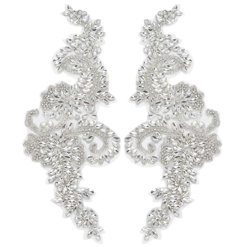 FINGERINSPIRE 1 Paar Strass Applikation Für Kleidung Zum Aufbügeln/Aufnähen Glas Strass Stickerei Stoff Patch Handgefertigt Silberne Blumen Patches Für Hochzeitskleid Dekoration Accessoire FINGERINSPIRE 1 Paar Strass Applikation Für Kleidung Zum Aufbügeln/Aufnähen Glas Strass Stickerei Stoff Patch Handgefertigt Silberne Blumen Patches Für Hochzeitskleid Dekoration Accessoire von FINGERINSPIRE
