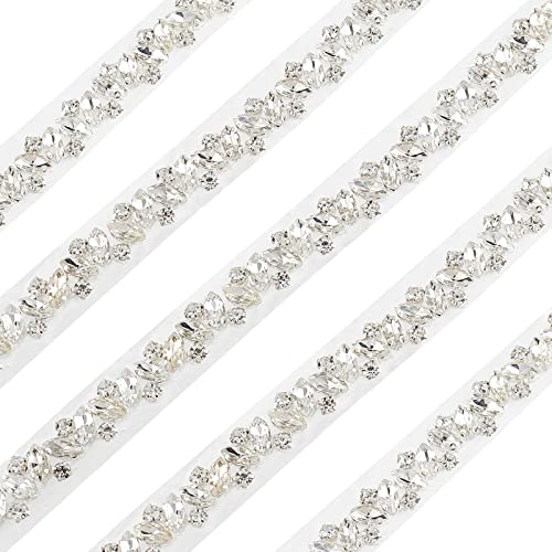 FINGERINSPIRE 1 Yard 15mm Glas Strassstein Applique Trim Bügeln auf Crystal Trim, Bling Crystal Edge Trim Ribbon Band Hotfix Strass Trimmen mit Legierung Basis für DIY Braut Gürtel Verschönerung von FINGERINSPIRE