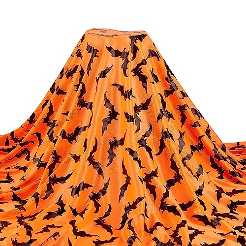 FINGERINSPIRE 1.8x1.6 m Schwarzer Stoff Mit Fledermausmuster Halloween Stoff Meterware Dunkeloranger Nylonstoff Bekleidungszubehör Für Kleidung Zuhause Tischdecke Fenster Halloween Party Dekoration von FINGERINSPIRE