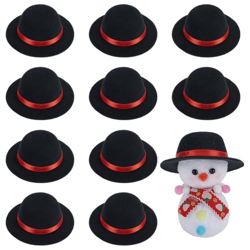 FINGERINSPIRE 10 Stück Mini Zylinder Aus Filz Schwarze Mini Zylinder Mit Rotem Band 46.5mm Innendurchmesser Für DIY Puppen Plüschtiere Puppen Und Schneemann Bastelarbeiten Für Bastler Und Bastler von FINGERINSPIRE