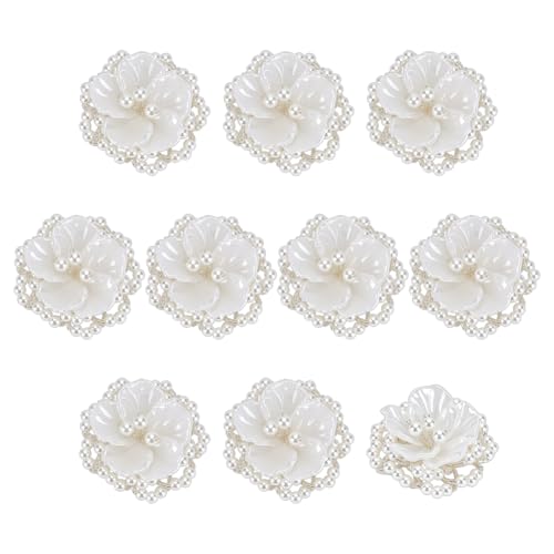 FINGERINSPIRE 10 Stück Perlen Und Perlenapplikationen Blumenaufnäher Weiße Perlenapplikationen Handgefertigte Acryl Blumenaufnäher Zum Aufnähen Für Hochzeitskleider Taschen DIY Näharbeiten von FINGERINSPIRE