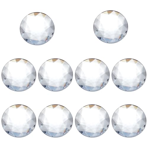 FINGERINSPIRE 10 Stück große, runde Acryl-Strasssteine, transparent, 5,1 cm Durchmesser, 1 cm dick, facettiert, flache Rückseite, für Schmuckherstellung, Handwerk von FINGERINSPIRE