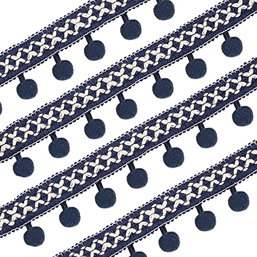 FINGERINSPIRE 10 Yards Pom Pom Trim Ball Fransenband, Pompom Ribbon Trim Bestickt, Handwerk Quaste Spitzenbesatz DIY Nähzubehör Zubehör, Marineblau von FINGERINSPIRE