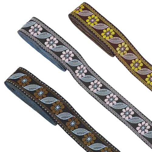 FINGERINSPIRE 10.5m 3 Farben Jacquardband Borte Ethno Stickerei Polyesterbänder Mit Blumen Und Blättermuster 32mm Breit Vintage Jacquardband Nähband Für DIY Craft Home Decor von FINGERINSPIRE