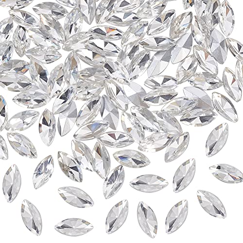 FINGERINSPIRE 100 Stück Pferdeauge Glas Strasssteine ​​Edelsteine ​​Spitz Strass 15x7x4mm Klare Juwelen Verzierungen mit versilberten Kristallen Strasssteine ​​für Kostümherstellung DIY Handwerk von FINGERINSPIRE