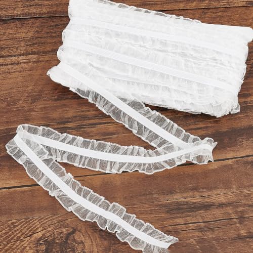 FINGERINSPIRE 11 Yards 28mm Weiß Rüschen Spitzenborte Elastisches Stoff Spitzenbesatz Doppelrüschen Spitzenband für Hochzeit Applikationen Nähen Handwerk Geschenkbox von FINGERINSPIRE