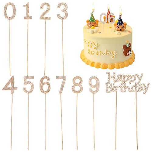 FINGERINSPIRE 11 Stück Happy Birthday Tortenaufleger Golden Metall Strass Kuchen Dekoration Nummer 0-9 Geburtstag Kuchen Topper Bling Cupcake Toppers für Party Hochzeit Jahrestag 156~164x16~92.5mm von FINGERINSPIRE